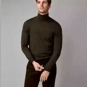 John Varvatos Artisan Turtleneck w Reverse Print Silk Cashmere Black Sweater - M